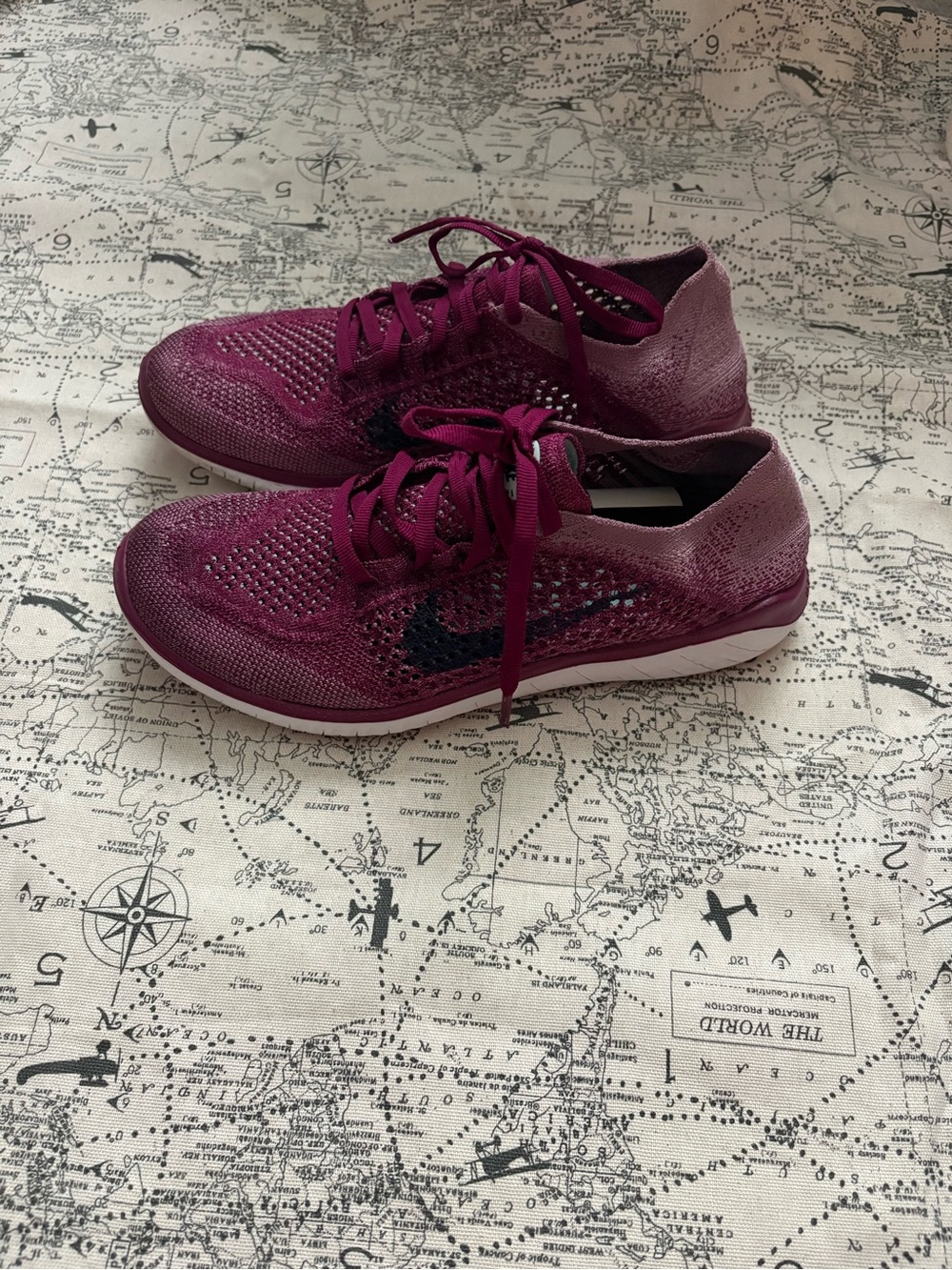Nike Women’s Flyknit Running Shoes - Magenta with Dark Navy Swoosh